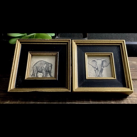 Vintage Custom Framed Elephant Pictures Set Of Two 3.5" By 3.5" - Picture 2 of 11